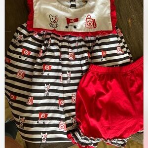 Adorable Striped Dog Print Dress Set